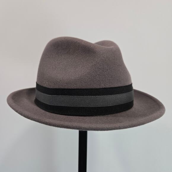 Biltmore 1917 Wool Fedora Brimmed Hat Ribbon Bow Brown Gray Large Center Dent - Picture 1 of 6
